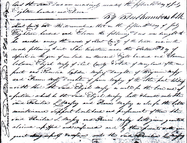 Maryland Land Records, Kent County, Elijah Massey to Pamela Massey & Francis Massey, July 16, 1811