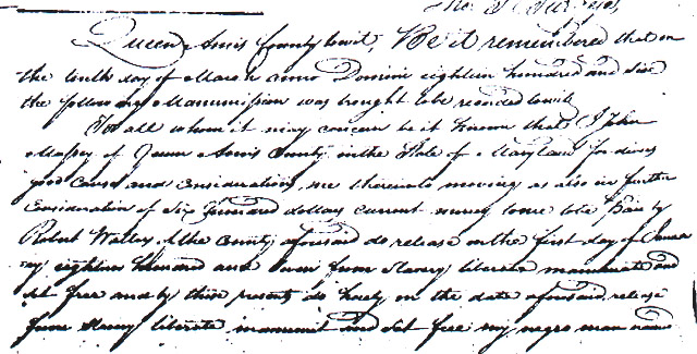 Maryland Land Records, Queen Anne's County,Manumission of Negro Daniel by John Massey, to be effective January 1, 1800