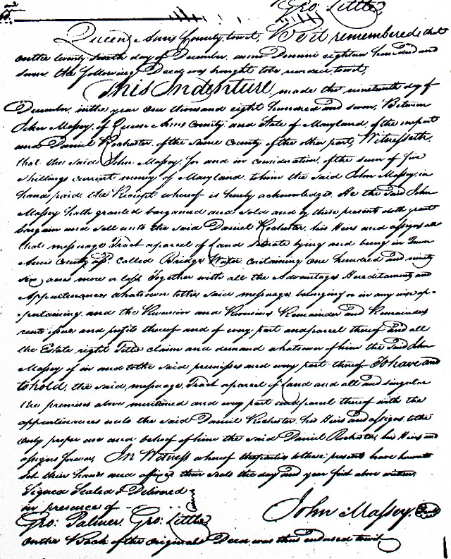 Maryland Land Records, Queen Anne's County, John Massey to Daniel Rochester, December 19, 1807