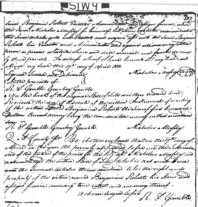 Maryland Land Records, Queen Anne's County, Nicholas Massey to Benjamin Roberts, April 17, 1811