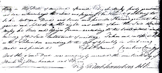 Maryland Land Records, Kent County, Elijah Massey to Winder Massey, March 19, 1811