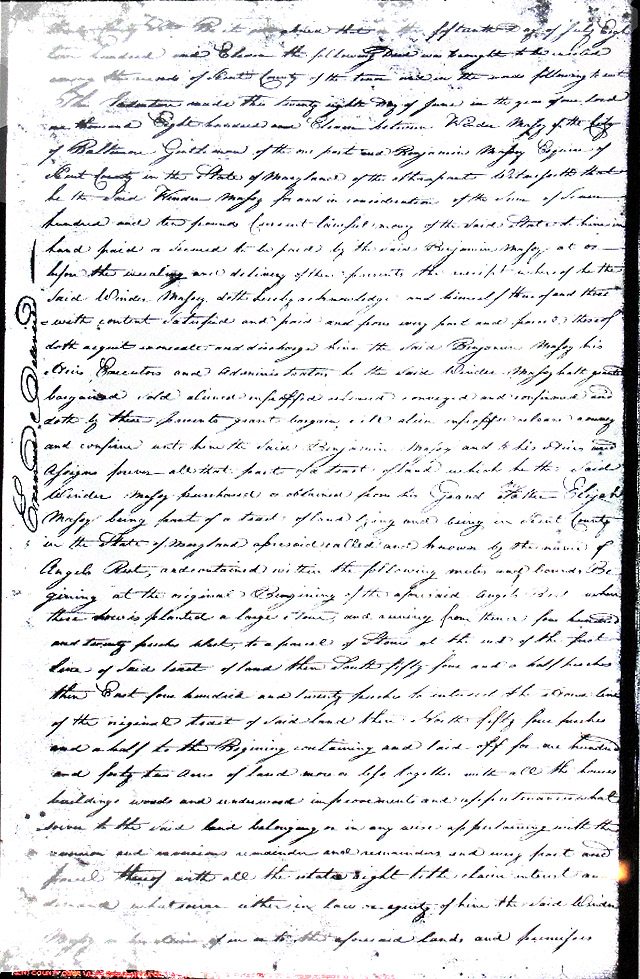 Maryland Land Records, Kent County, Winder Massey to Benjamin Massey, Esq., July 15, 1811