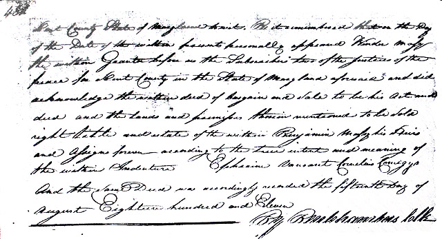 Maryland Land Records, Kent County, Winder Massey to Benjamin Massey, Esq., July 15, 1811