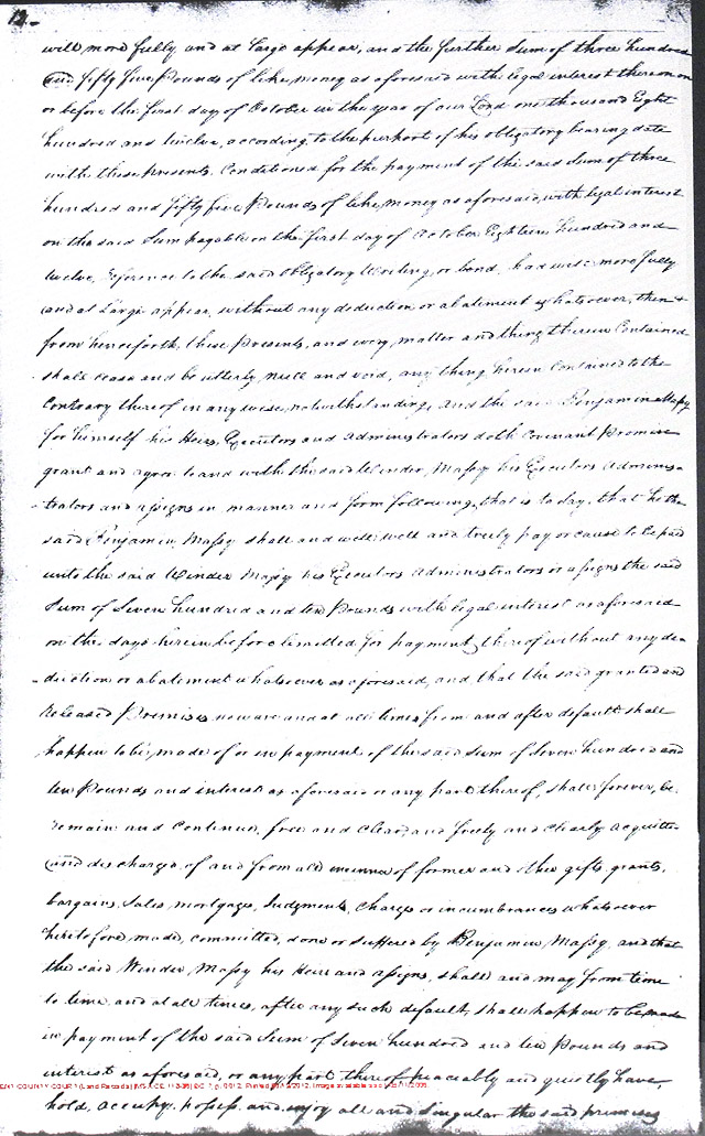 Maryland Land Records, Kent County, Benjamin Massey to Winder Massey, September 22, 1811