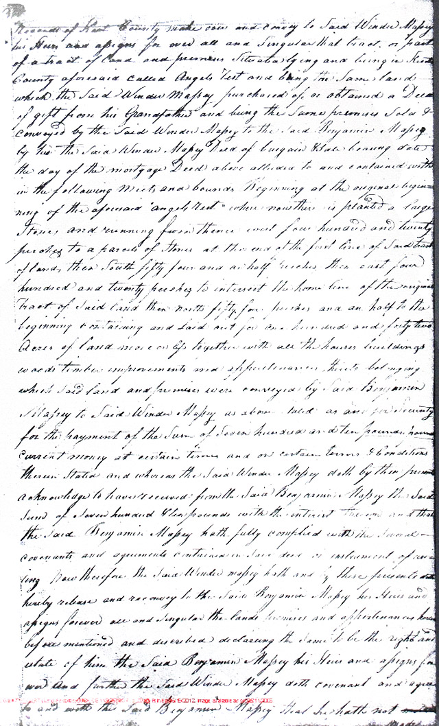 Maryland Land Records, Kent County, Winder Massey to Benjamin Massey, February 3, 1813