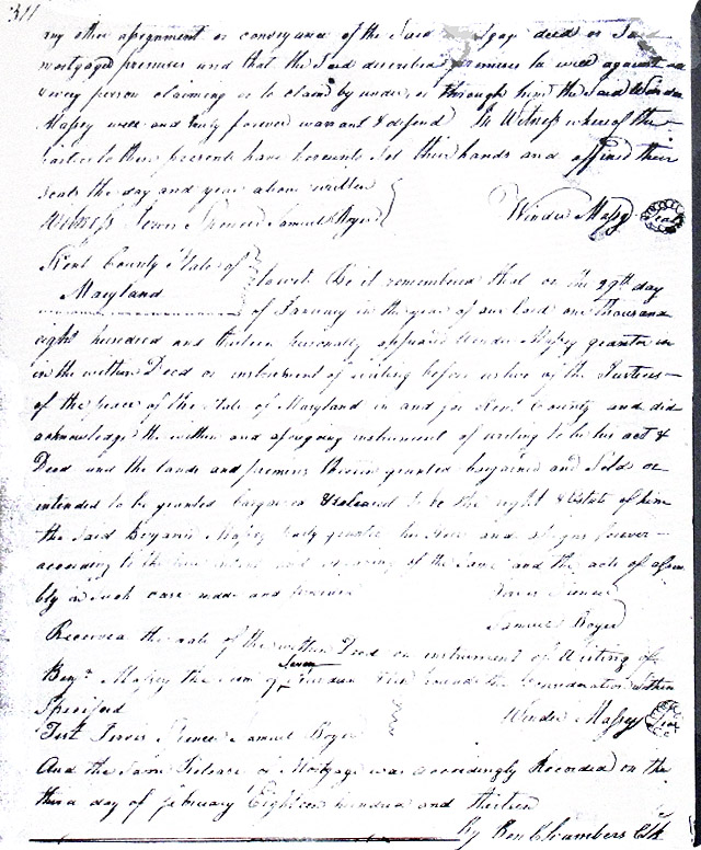 Maryland Land Records, Kent County, Winder Massey to Benjamin Massey, February 3, 1813