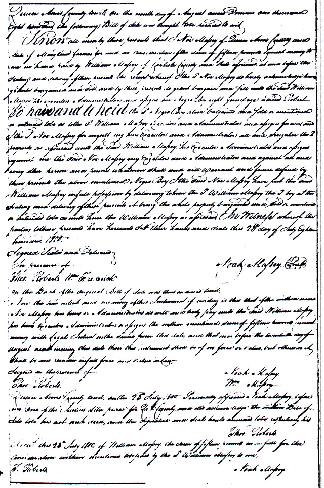 Maryland Records, Queen Anne's County, Noah Massey to William Massey, August 9, 1800
