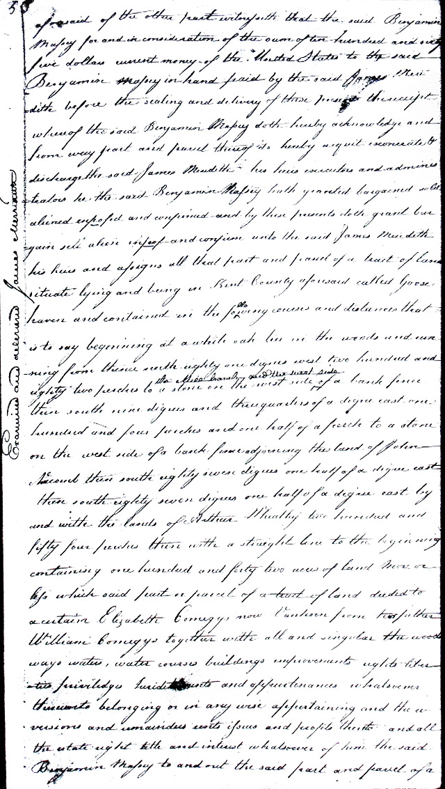 Maryland Land Records, Kent County, Benjamin Massey from James Meridith, January 11, 1814