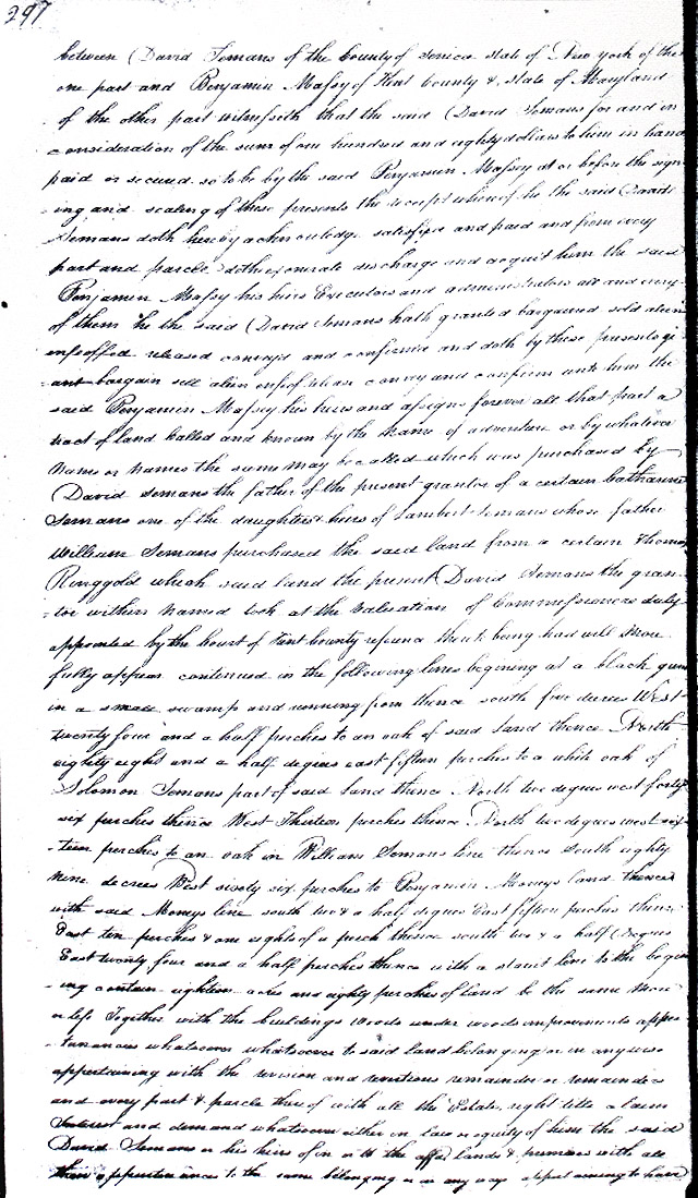Maryland Land Records, Kent County, Benjamin Massey from David Semans, March 21, 1815