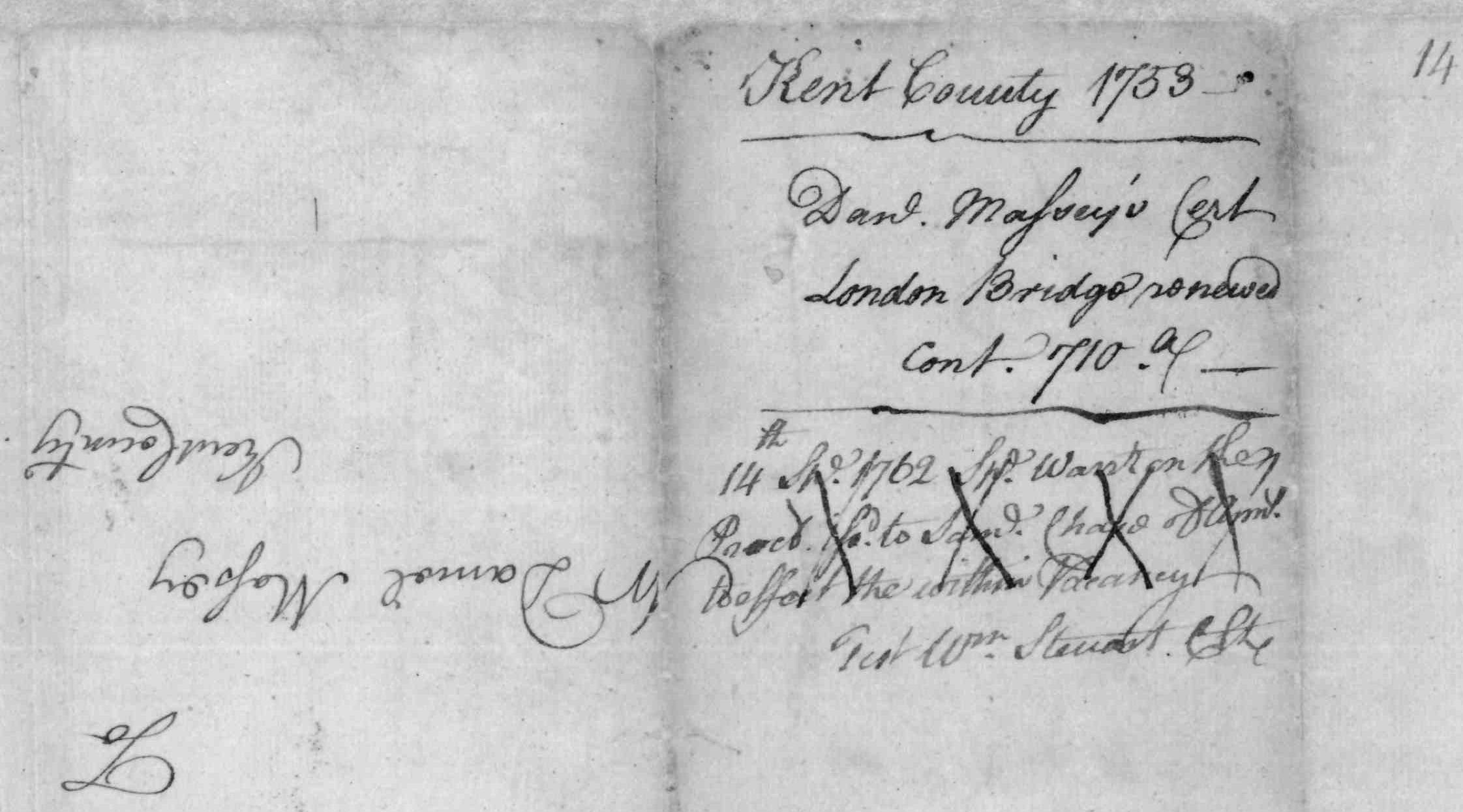 Maryland Land Records, Kent County, Unpatented Certificate #128, Daniel Massey, January 16, 1753 - from Maryland State Archives