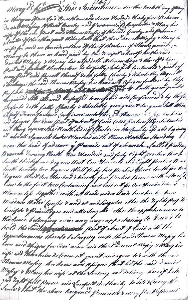 Maryland Land Records, Kent County, Daniel Massey and Mary Massey to Thomas Massey, May 12, 1735