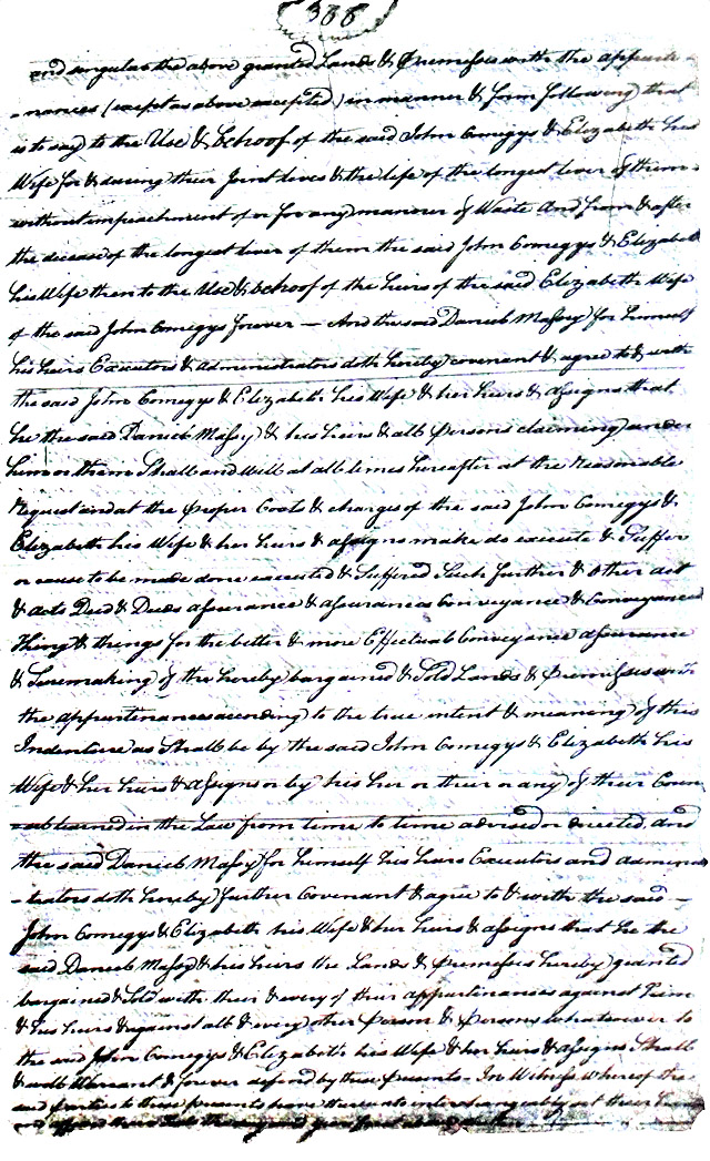 Maryland Land Records, Kent County, Daniel Massey to John Comegys &Elizabeth, his wife, March 22, 1800