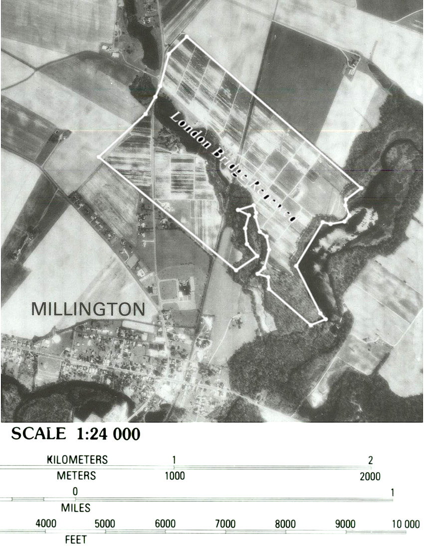 Maryland Land Records, Kent County, Daniel Massey to John Comegys &Elizabeth, his wife, March 22, 1800 - Superimposed on aerial photograph of Millington, Maryland