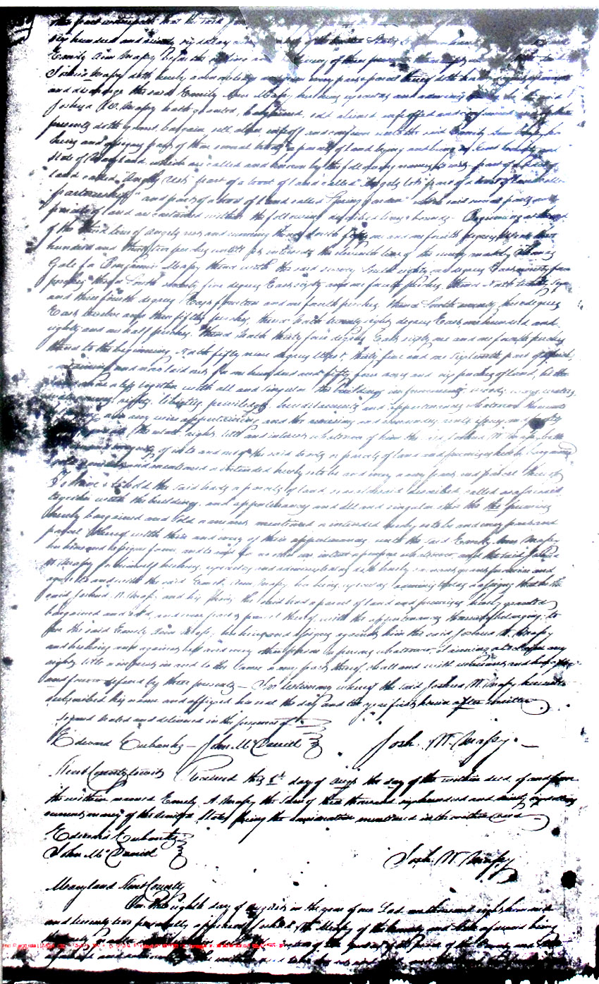 Maryland Land Records, Kent County, Joshua M. Massey to Emily Ann Massey, January 16, 1823