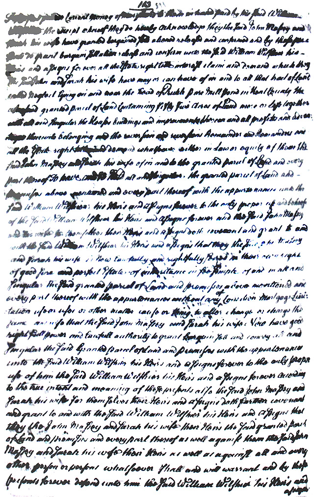 Maryland Land Records, Kent County, John Massey and wife, Sarah Usher Massey, to William Wilshire, January 20, 1755