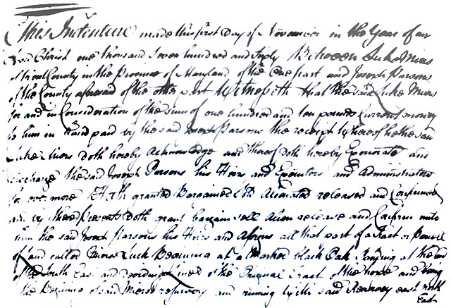 Maryland Land Records, Kent County, Luke Miers to Joseph Parsons, November 11, 1760