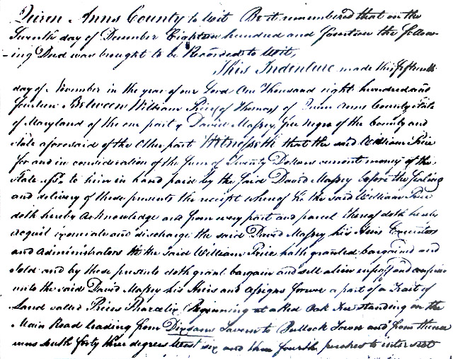 Maryland Land Records, Queen Anne's County, William Price to David Massey, December 7, 1814