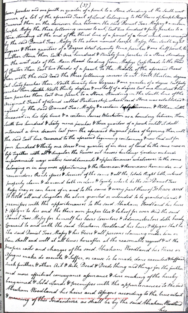 Maryland Land Records, Kent County, Daniel Toas Massey to Abraham Woodland, March 4, 1794