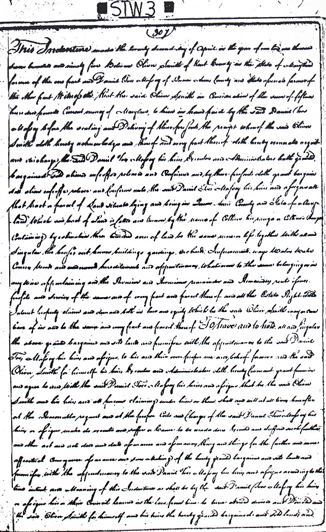 Maryland Land Records, Queen Anne's County, Oliver Smith to Daniel Toas Massey, April 22, 1795