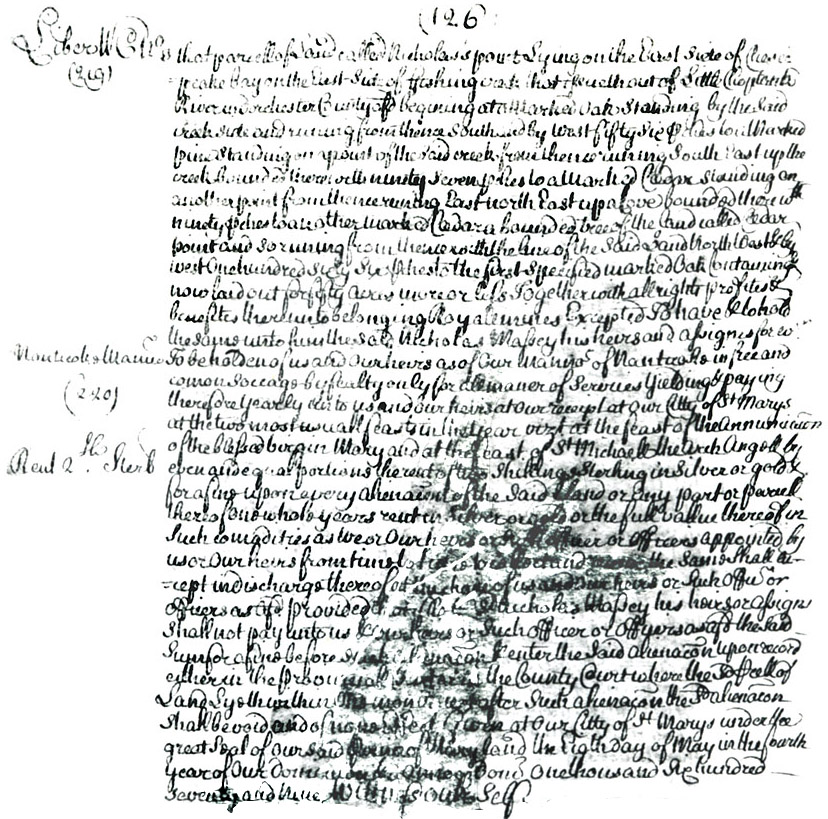 Maryland Land Records, Dorchester County, Nicholas Massey's patent of "Nicholas's Lott" May 8, 1769