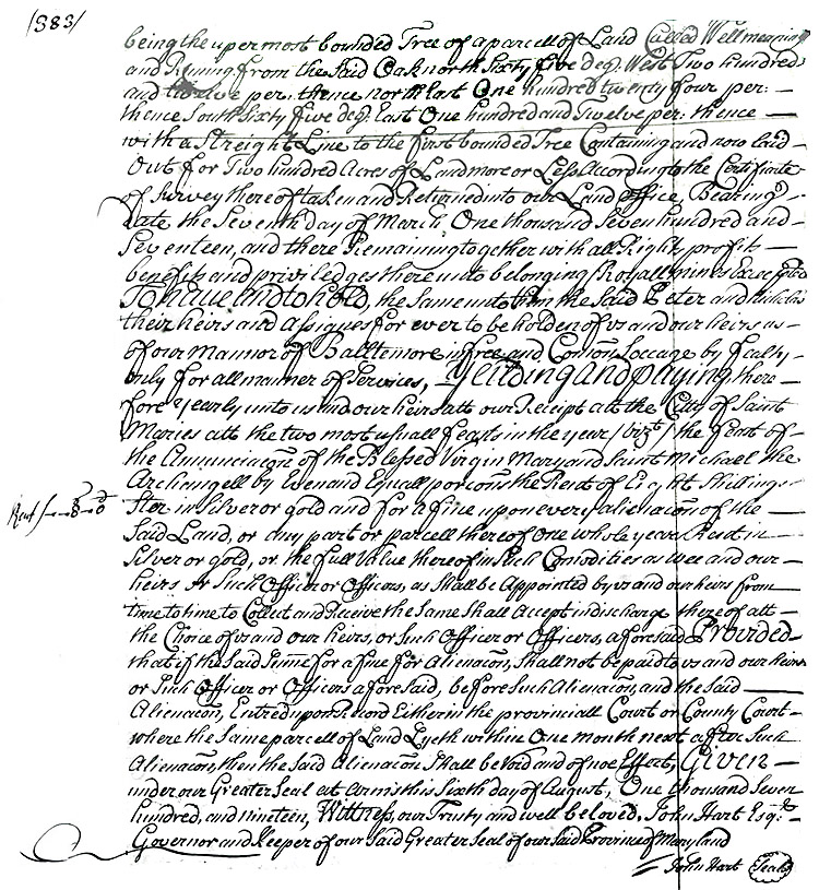 Maryland Land Office, Kent County, Peter and Nicholas Massey's patent of Massey's Venture, August 6, 1719