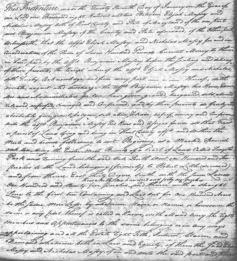 Maryland Land Records, Kent County, Elijah & Nicholas Massey to Benjamin Massey, March 15, 1802