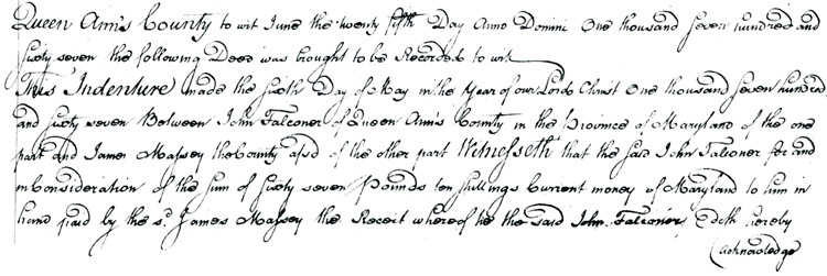 Maryland Land Records, Queen Anne's County, John Falconer to James Massey, June 25, 1767