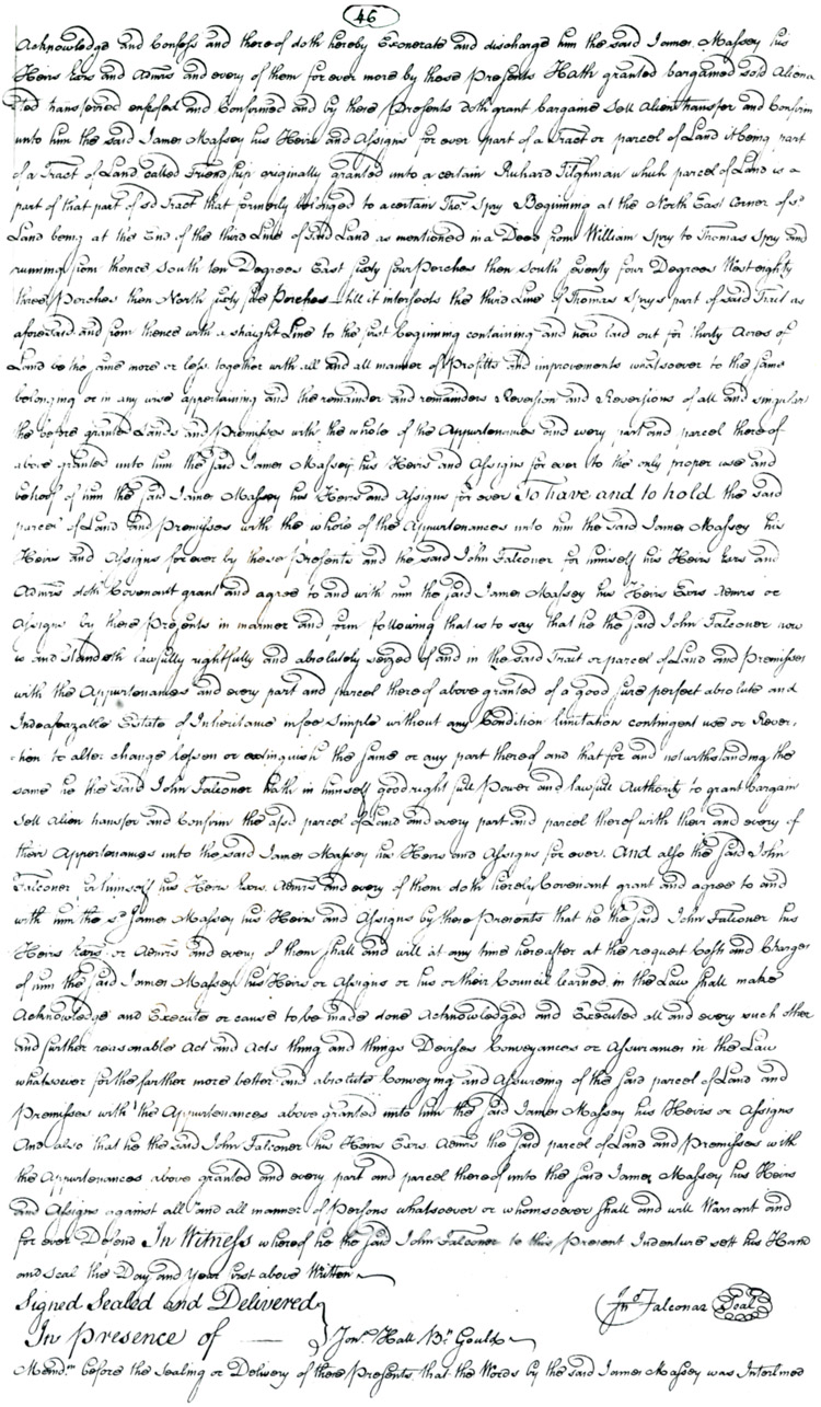 Maryland Land Records, Queen Anne's County, John Falconer to James Massey, June 25, 1767