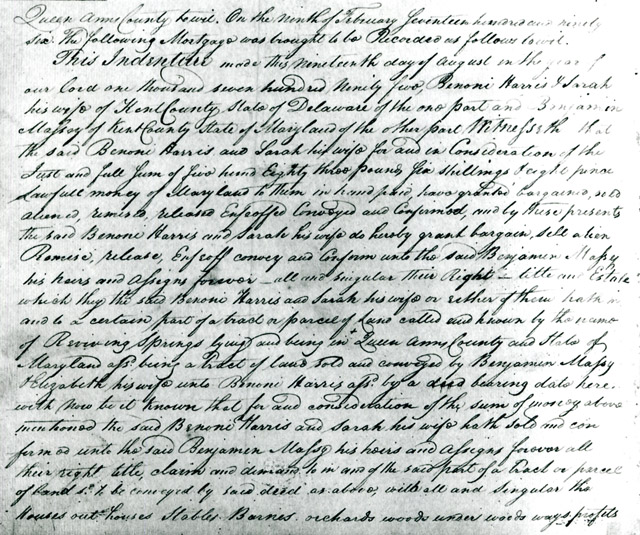 Benoni Harris to Benjamin Massey, February 9, 1796