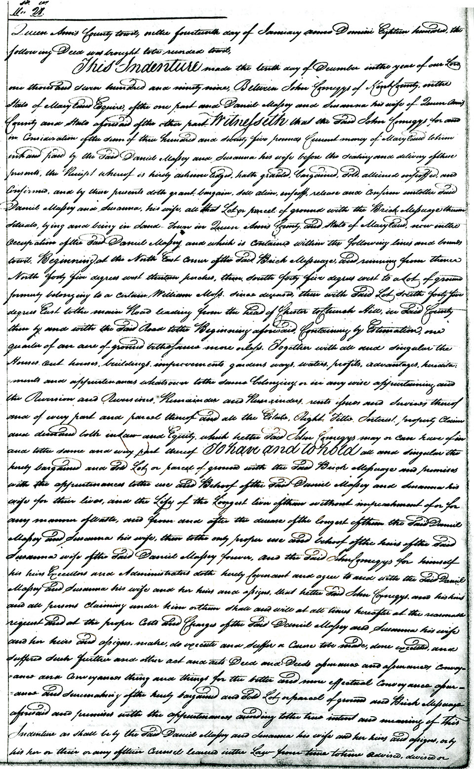 John Comegys to Daniel Massey, January 14, 1800