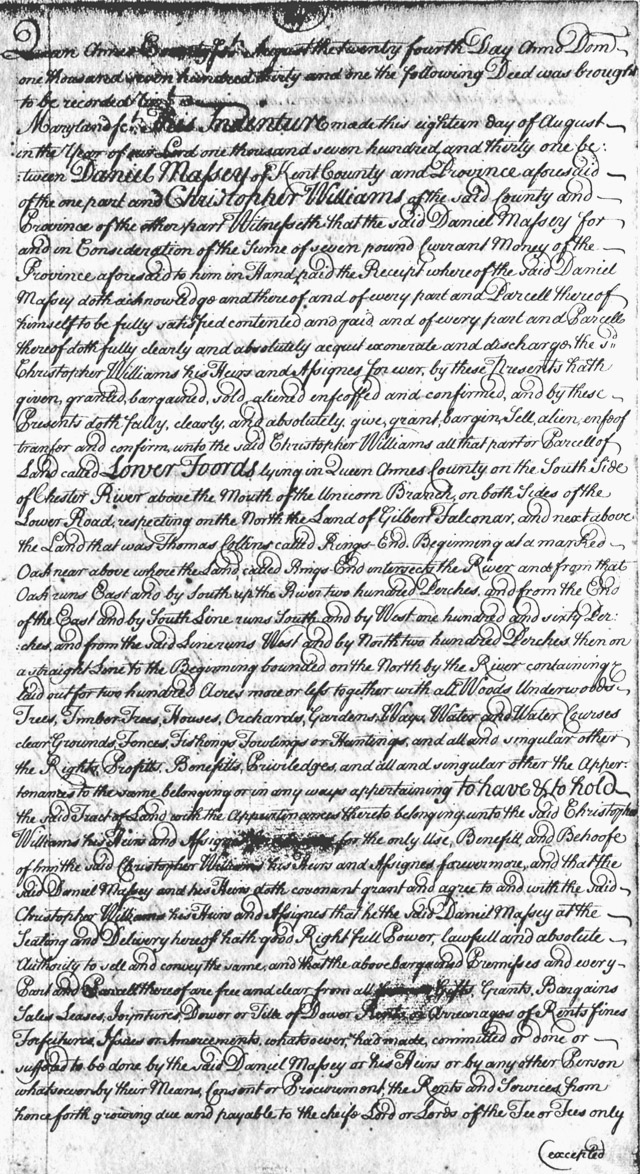 Daniel Massey to Christopher Williams, August 24, 1731