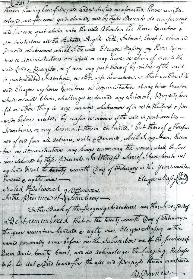 Eleazer Massey to Absalom Gibbs, release, March 18, 1786