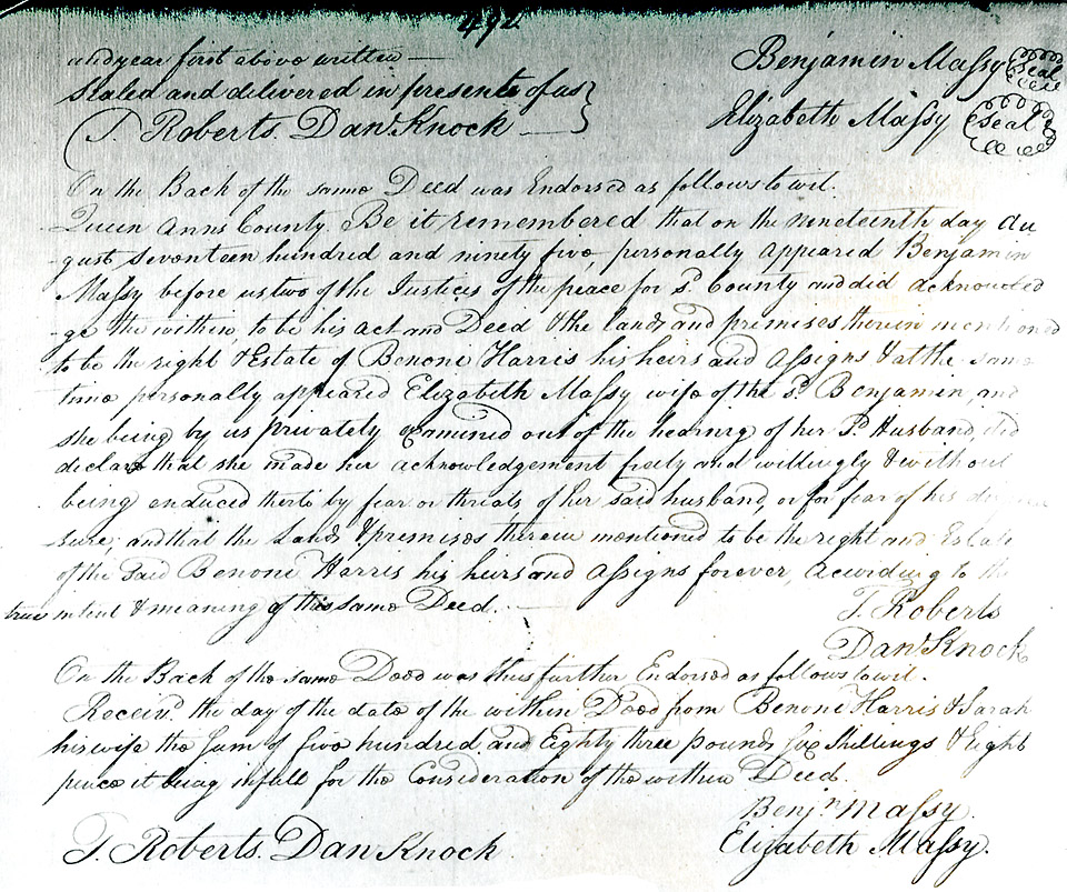 Benjamin Massey to Benoni Harris, February 15, 1796