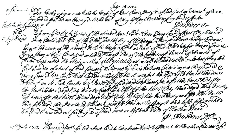 Maryland Land Records, Kent County Land Office, Nicholas Massey, patent, July 8, 1702
