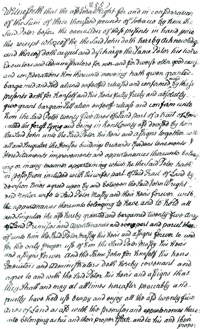 Maryland Land Records, Kent County, John Wright to Peter Massey, August 12, 1749