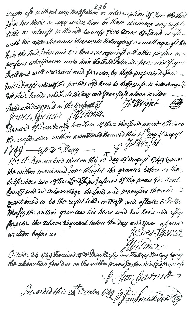 Maryland Land Records, Kent County, John Wright to Peter Massey, August 12, 1749