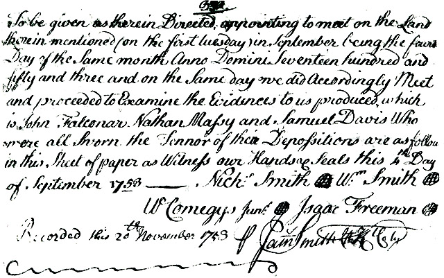 Maryland Land Records, Kent County, Abraham Falconar and Daniel Massey, petition, November 20, 1753