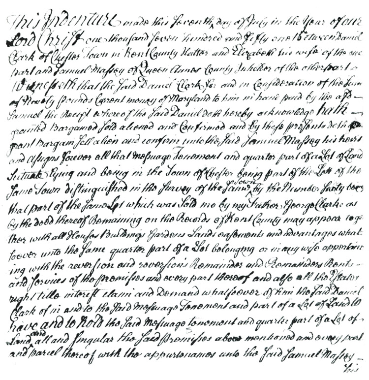 Maryland Land Records, Kent County, Daniel Clark to Samuel Massey, October 29, 1751