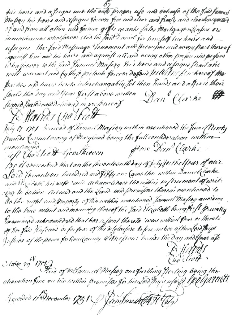 Maryland Land Records, Kent County, Daniel Clark to Samuel Massey, October 29, 1751