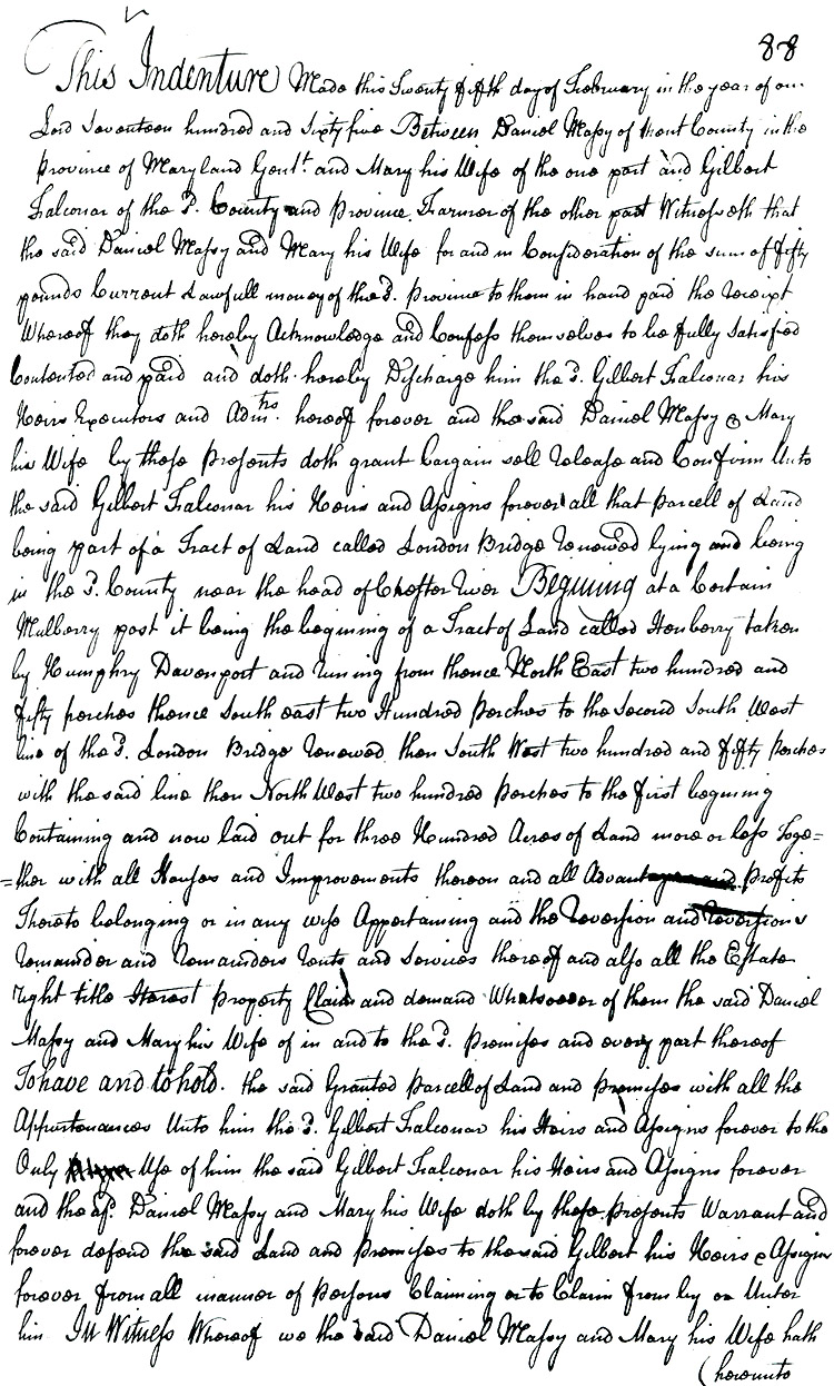 Maryland Land Records, Kent County, Daniel Massey to Gilbert Falconar, August 8, 1765
