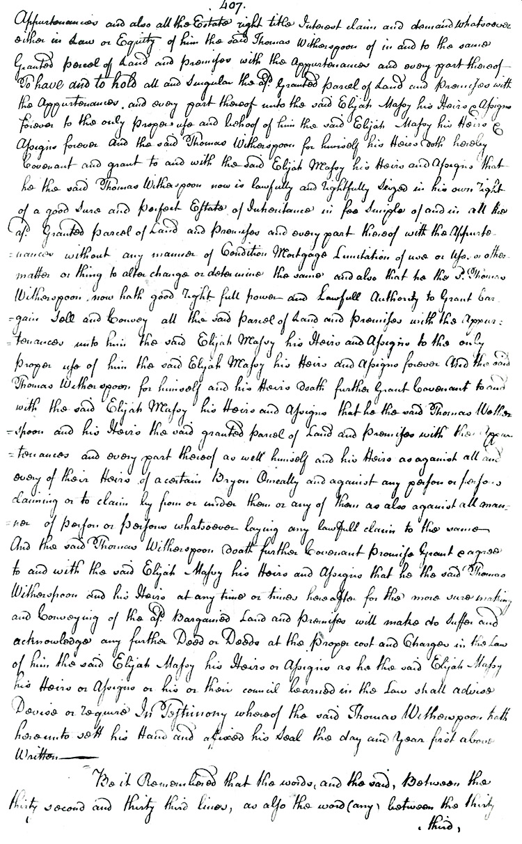 Maryland Land Records, Kent County, Thomas Witherspoon to Elijah Massey, March 19, 1771