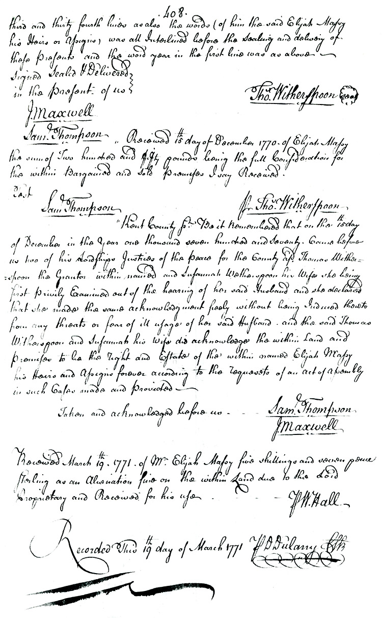 Maryland Land Records, Kent County, Thomas Witherspoon to Elijah Massey, March 19, 1771