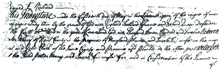 Maryland Land Records, Kent County, Peter Masey [Massey] to John Clark, May 15, 1712