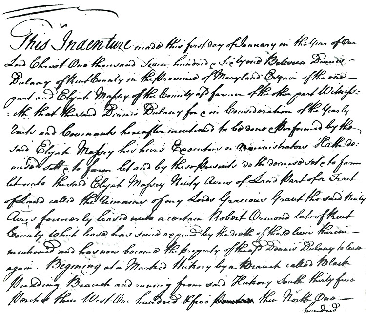 Maryland Land Records, Kent County, Daniel Dulaney to Elijah Massey, May 27, 1761