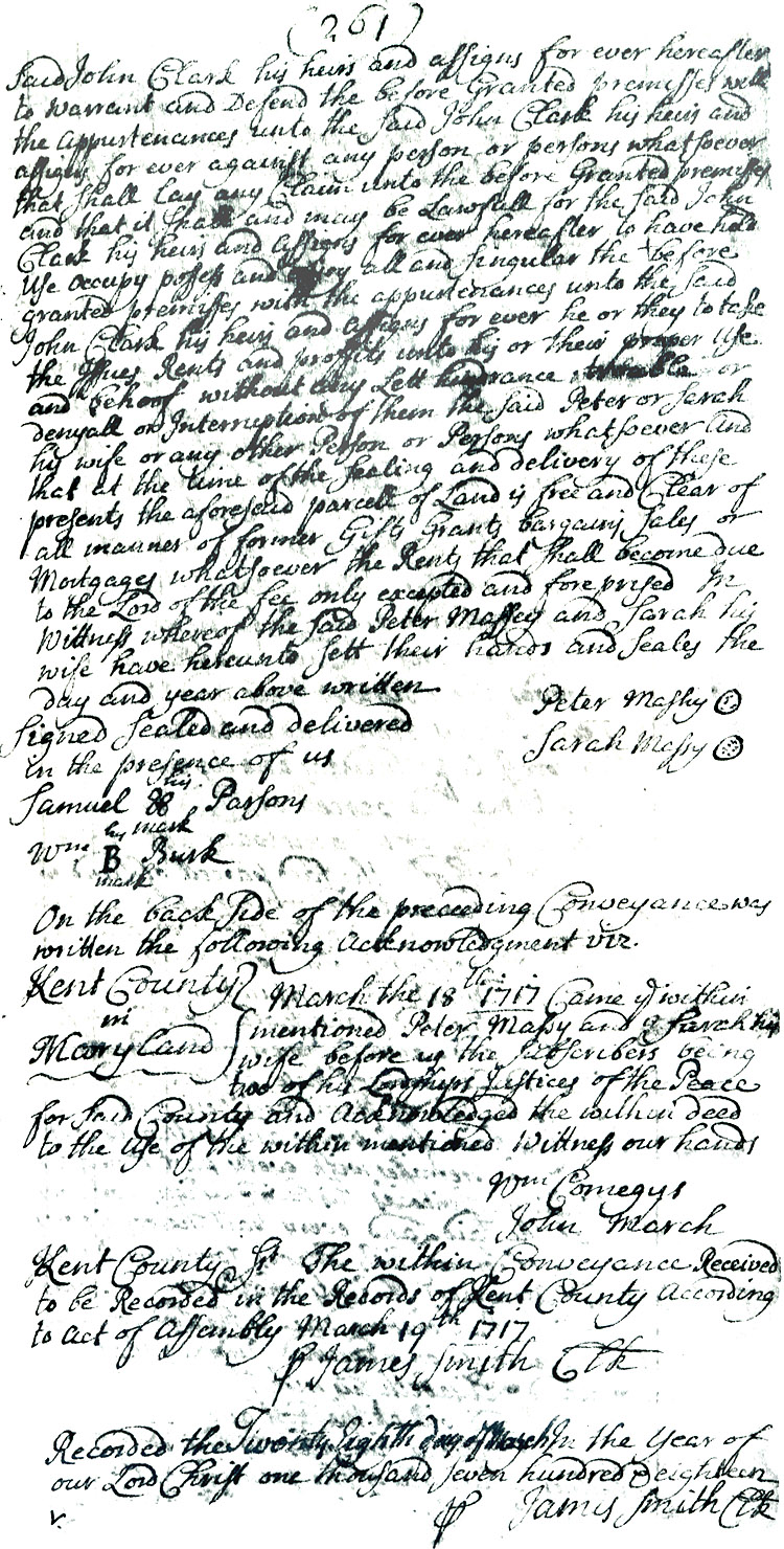 Maryland land Records, Kent County, Peter Massey to John Clark, December 4, 1717