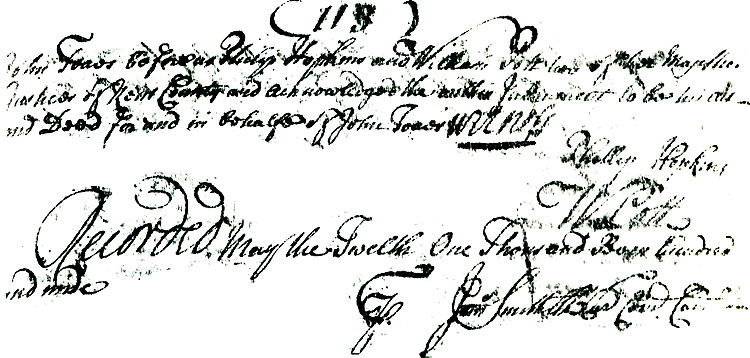 Maryland Land Records, Kent County, John Toaes to Sarah Massey, May 12, 1709
