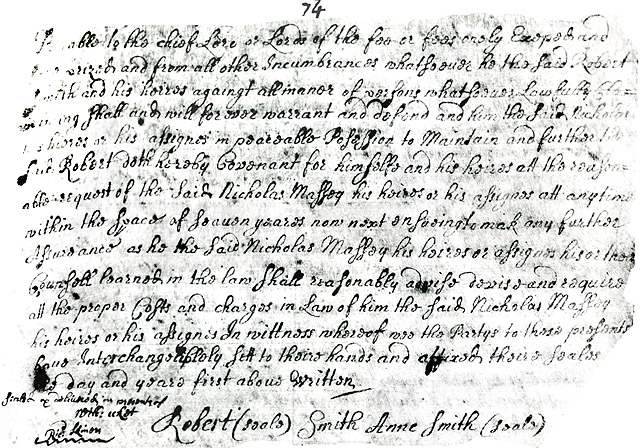 Maryland Land Records, Talbot County, Robert Smith to Nicholas Massey, March 16, 1693