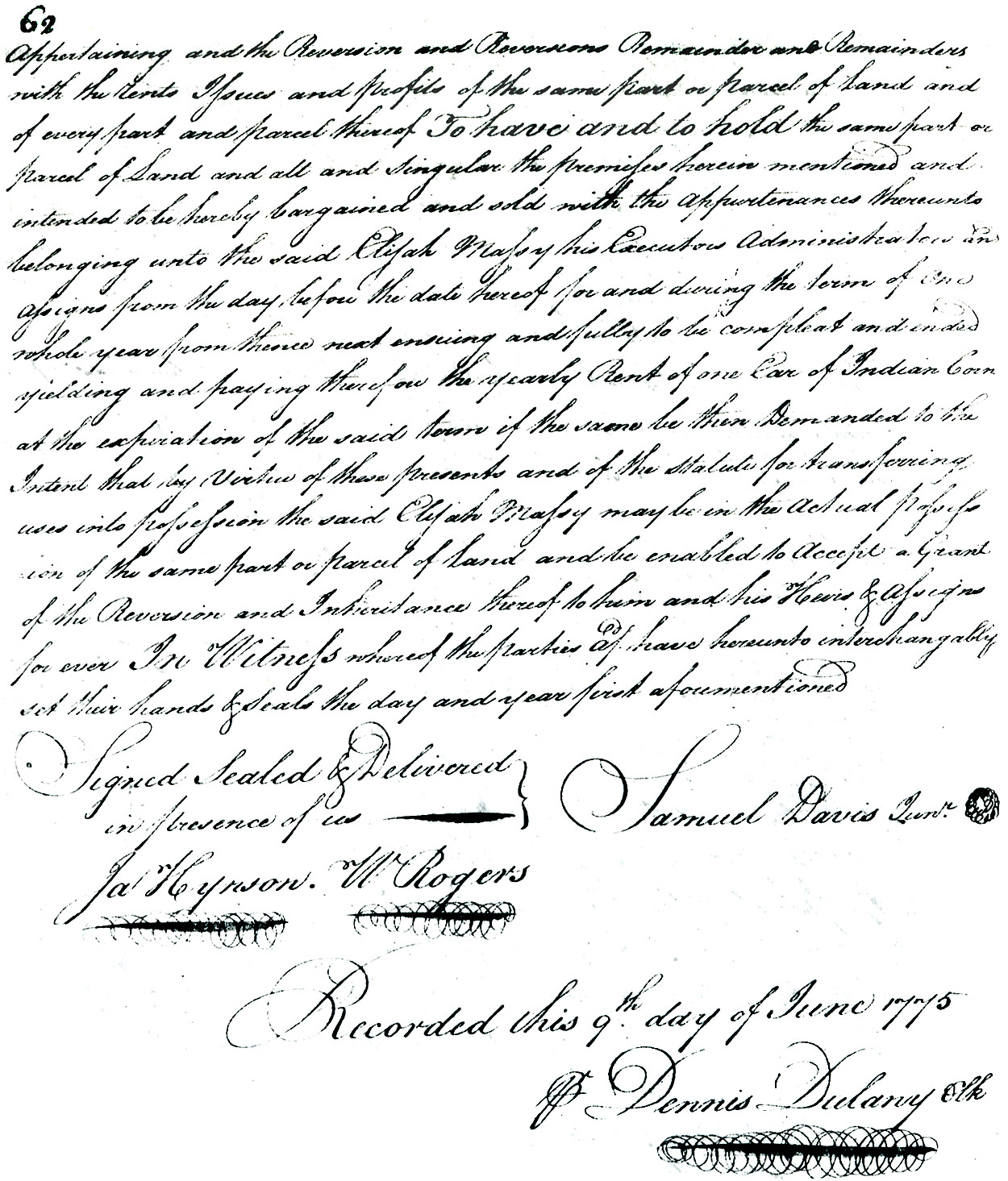 Maryland Land Records, Kent County, Samuel Davis to Elijah Massey, June 9, 1775