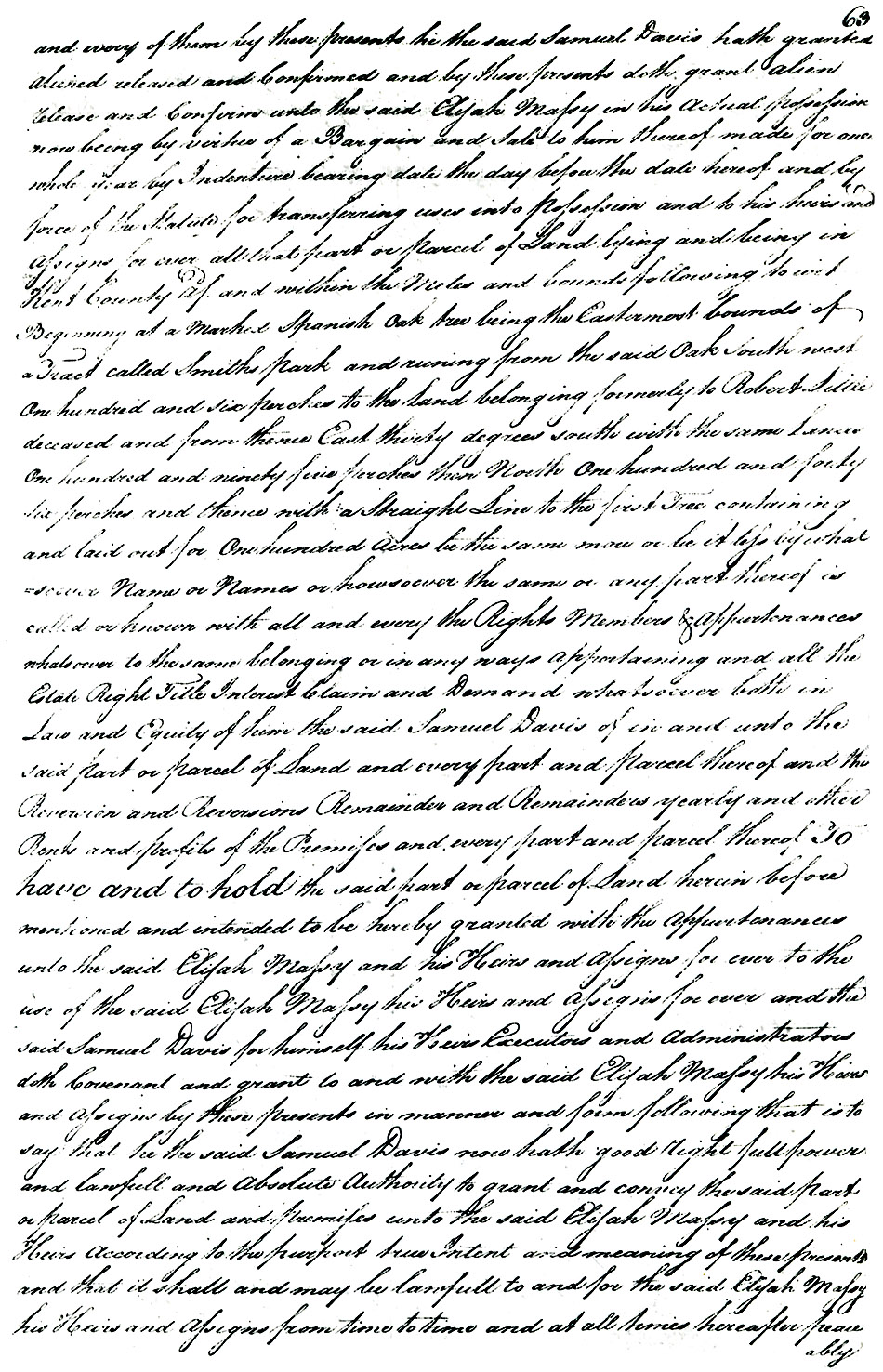 Maryland Land Records, Kent County, Samuel Davis to Elijah Massey, June 9, 1775