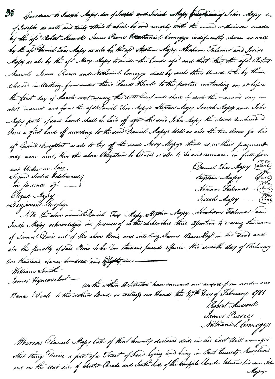 Maryland Land Records, Kent County, Daniel Toas Massey, et al. to Massy, March 19, 1781